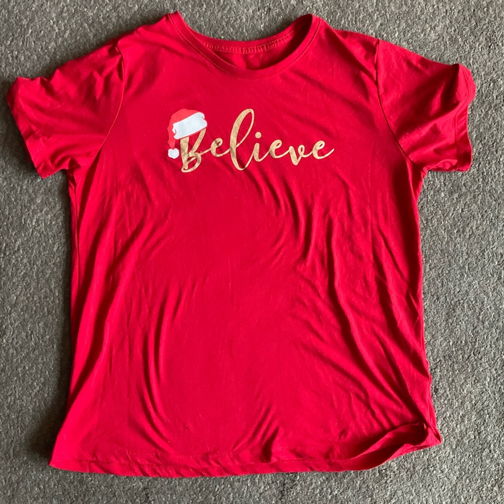 Holiday Time Believe with Santa hat shirt, size XXL. In good condition